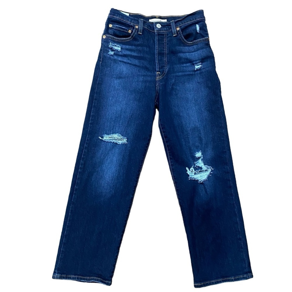 Levi’s Super High Waisted Ribcage Straight Ankle Distressed Denim Jeans Size 27